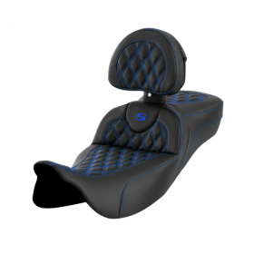 SADDLEMEN Roadsofa Perforated Extended With Backrest Black/Blue Seat Harley Davidson FLHR / FLHRC / FLHT / FLHX / FLTRX 1584-1923 08-23