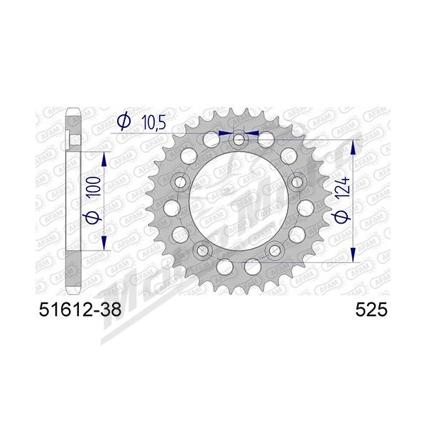 AFAM aliumininė galinė žvaigždė 525 38-42 dantukų DUCATI 749-999cc 02-06