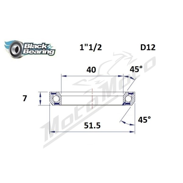 BLACK BEARING 45°/45° Headset Bearing 40x51.5x7 mm HB-D12