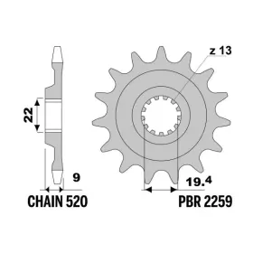 PBR plieninė standartinė priekinė žvaigždutė 2259 - 520 SUZUKI RM-Z 250 2013-2025