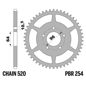 PBR Standard C45 Steel Rear Sprocket 254 - 520 ​​​​​​​HONDA CBF / XL 200-250cc 1982-2006