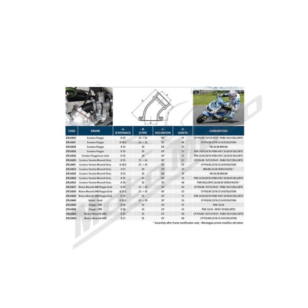 POLINI Įsiurbimo kolektorius Aprilia / Beta / Fantic / HM / Honda / MBK / Peugeot / Rieju / Sherco / Yamaha 50cc 76-25