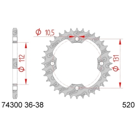 AFAM Steel Standard Rear Sprocket 520 36-38 teeth KYMCO MXU / KXR / MAXXER / TGB 250-325cc 03-21