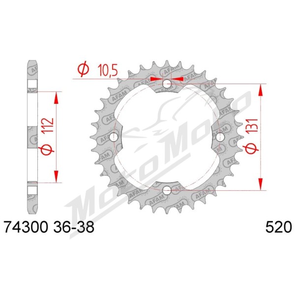 AFAM Steel Standard Rear Sprocket 520 36-38 teeth KYMCO MXU / KXR / MAXXER / TGB 250-325cc 03-21