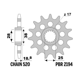 PBR Steel Standard Front Sprocket 2194 - 520 APRILIA RSV4 / TUONO 1000cc 2009-2024