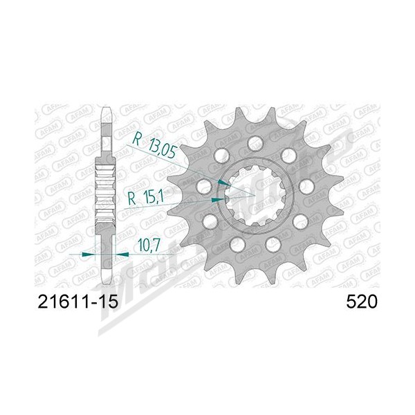 AFAM plieninė standartinė priekinė žvaigždutė 21611 - 520 15-16 dantukų YAMAHA YZF-R1 / FZ8 / MT-07 / TENERE / TRACER 700-1000cc 06-25