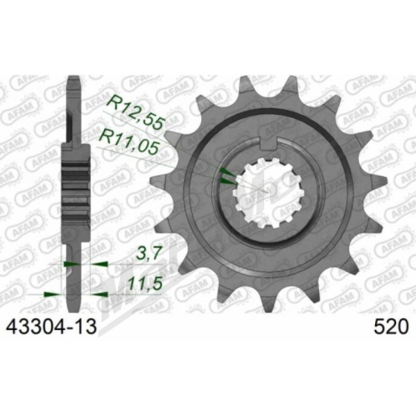 AFAM Steel Standard Front Sprocket 43304 - 520 13-14 teeth SHERCO SE / SE-F / SE-R / SEF-R / SC / SCF 250-450cc 14-23