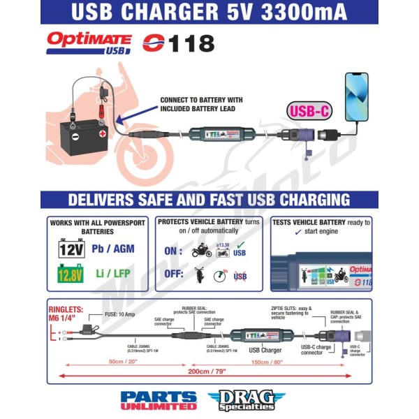 TECMATE OptiMate™ Battery to USB-C Charger