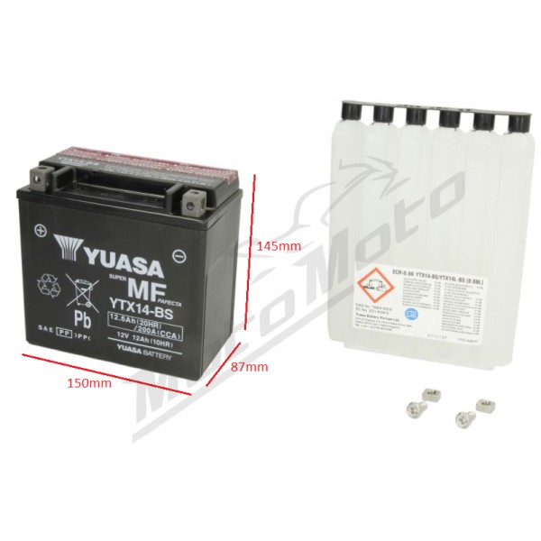 Battery YTX14-BS YUASA 12V 12.6Ah - MotoMoto