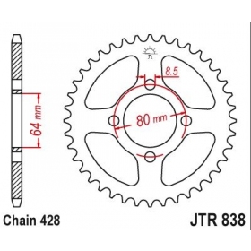 Rear sprocket JTR838 YAMAHA YBR 125 / KAWASAKI Z125