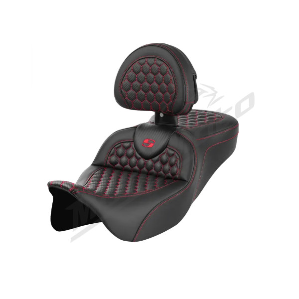 SADDLEMEN Roadsofa Honeycomb Seat With Backrest Red Harley Davidson FLHR / FLHTK / FLHXS / FLTRXS 1584-1923 08-23