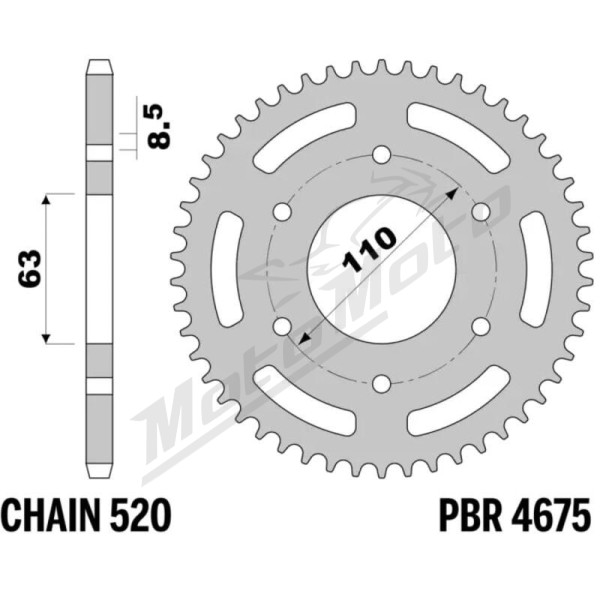 PBR Standard C45 Steel Rear Sprocket 4675 - 520