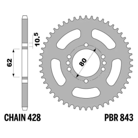 PBR Standard C45 Steel Rear Sprocket 843 - 428 YAMAHA DT / TT-R 125cc 1977-2016