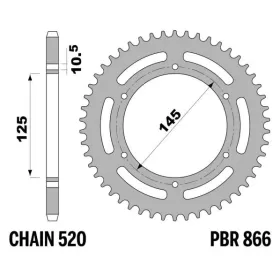 PBR Standard C45 Steel Rear Sprocket 866 - 520 YAMAHA MT / XJ / XT / XTZ 600-750cc 1989-2015