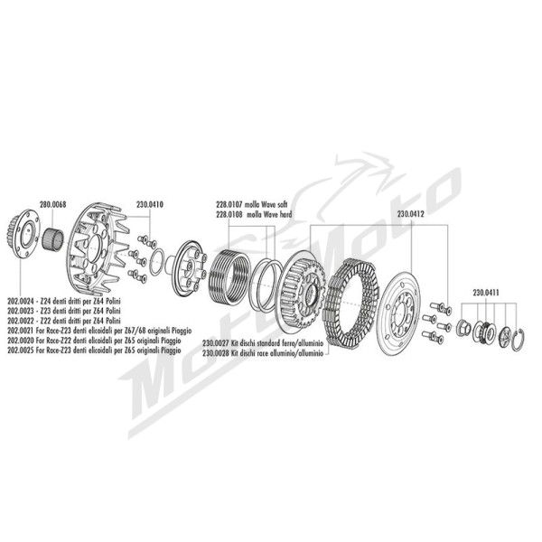 POLINI racing clutch with Z22-Z24 teeth Vespa Cosa / GTR / P / T 125-300cc 77-97