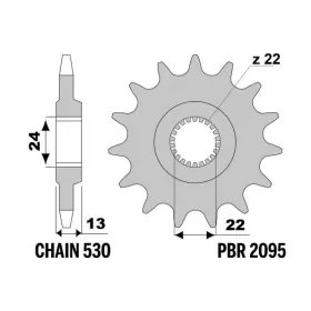 PBR plieninė standartinė priekinė žvaigždutė 2095 - 530 Bombardier DS650 Baja 2003-2007