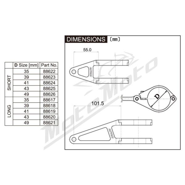DAYTONA Headlight Mounting Bracket Long 35-49mm
