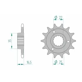 AFAM plieninė standartinė priekinė žvaigždutė 52613 - 525 14-15 dantukų DUCATI DIAVEL / MONSTER / HYPERMOTARD / STREETFIGHTER 749-1260cc 01-22