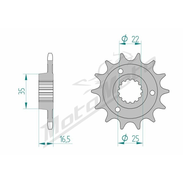 AFAM plieninė standartinė priekinė žvaigždutė 52613 - 525 14-15 dantukų DUCATI DIAVEL / MONSTER / HYPERMOTARD / STREETFIGHTER 749-1260cc 01-22
