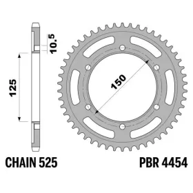 PBR Standard C45 Steel Rear Sprocket 4454 - 525 KTM ADVENTURE / SUPER ADVENTURE / SUPER ENDURO 950-1290cc 2003-2024