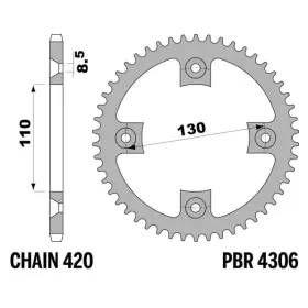 PBR Ultra-Light Aluminium Rear Sprocket 4306 - 420 HONDA CRF 150 2007-2025
