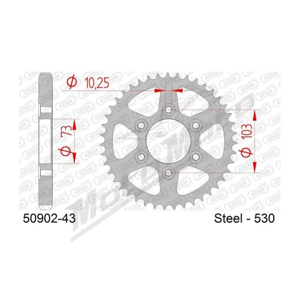 AFAM plieninė standartinė galinė žvaigždė 530 43 dantukų DUCATI MULTISTRADA  1200-1260cc 16-21