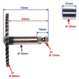 Kickstarter shaft GY6 50 4T 72mm