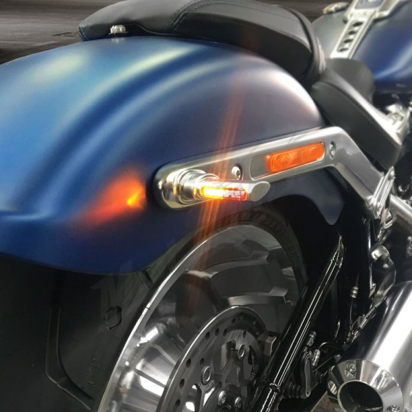 HEINZ BIKES Winglets 3in1 galiniai posūkiai matinis chromas Harley Davidson FLD / FLHR / FLHT / FLHX / FLTRI / XL / XR 500/1977 93-24