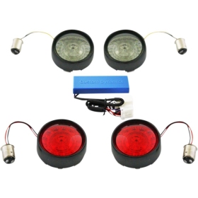 CUSTOM DYNAMICS Complete Front & Rear Turn Signal Conversion Kit with Bullet Bezel Lenses Harley Davidson FLHR / FLHTC / FLHTI 1450-1800cc 02-13