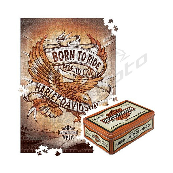 TIN BOX L PUZZLE H-D BORN TO RIDE EAGLE 2 68x48cm
