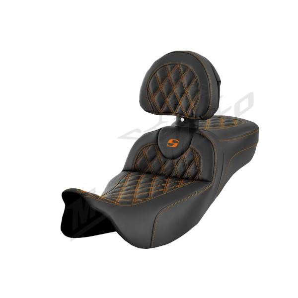 SADDLEMEN Roadsofa Perforated Extended Seat With Backrest Orange Harley Davidson FLHR / FLHRC / FLHTK / FLHX / FLTRX 1584-1923 08-23