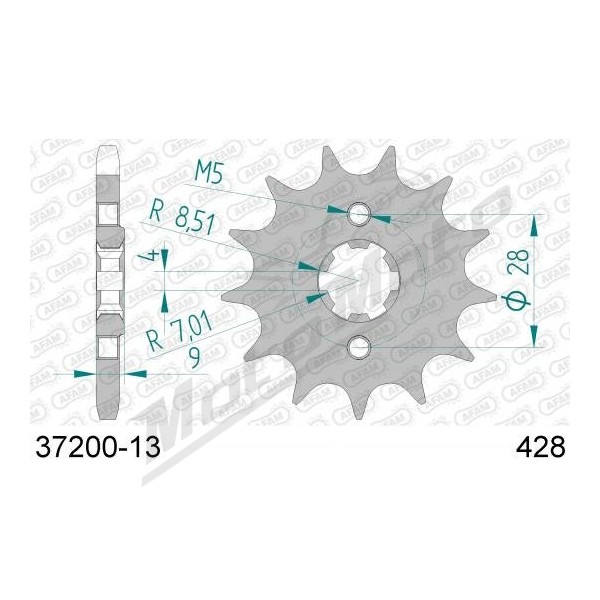 AFAM plieninė standartinė priekinė žvaigždutė 37200 - 428 13 dantukų APRILIA RS4 / SX / TUONO / RX / RIEJU CENTURY 125cc 10-25