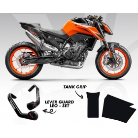 Rankenėlių apsaugos LEO CARBON 2vnt. + bako lipdukai BAGOROS KTM DUKE 790-890cc 2018-2022