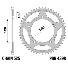 PBR Standard C45 Steel Rear Sprocket 4398 - 525 KAWASAKI / SUZUKI / TRIUMPH 600-1050cc 1992-2024