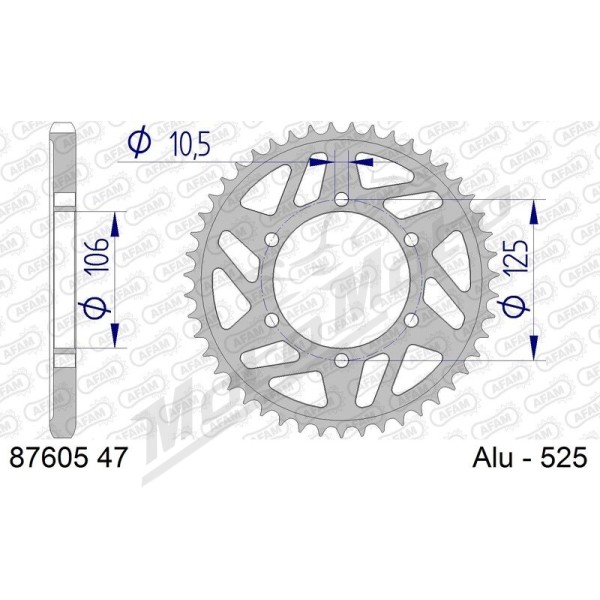 AFAM aliumininė galinė žvaigždė 525 47 dantukų TRIUMPH DAYTONA / STREET TRIPLE 675cc 06-22