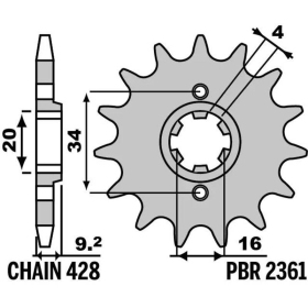 PBR Steel Standard Front Sprocket 2361 - 428 14T