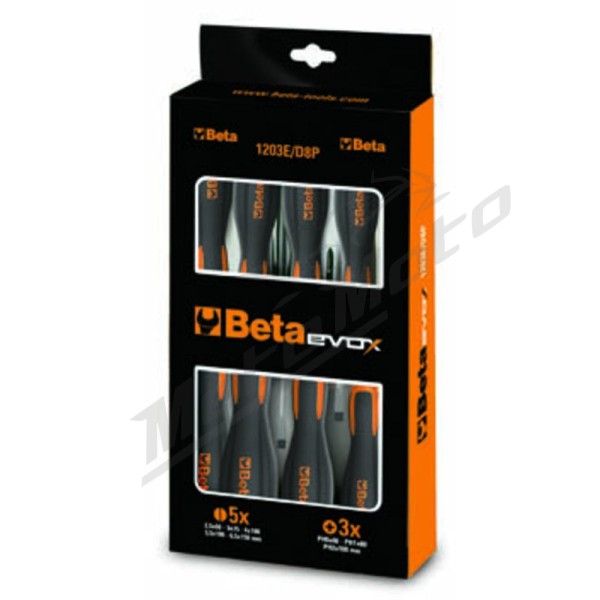 BETA TOOLS Set of 8 slotted and Phillips screwdrivers