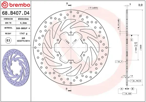 BREMBO Oro Prime Line Priekinis stabdžių diskas Piaggio Beverly 125-350 10-20