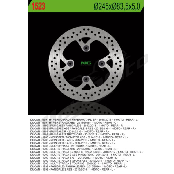 NG BRAKES Rear Fixed Brake Disc 245mm Ducati Hypermotard / Hyperstrada / Monster 937-1200cc 12-24