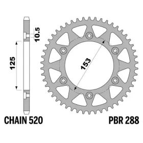 PBR Standard C45 Steel Rear Sprocket 288 - 520 ​​​​​​​HONDA CRF / XR 250-300cc 1995-2024