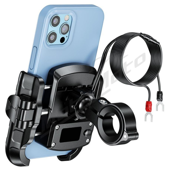 Biketec Motorcycle quick lock phone holder with usb 3. 0 power delivery charger 22-32 mm