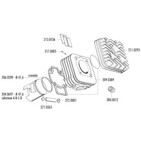 Cilindro komplektas POLINI Aliuminum  Piaggio / Gilera 50cc AC 2T Ø47,6 PIN Ø12