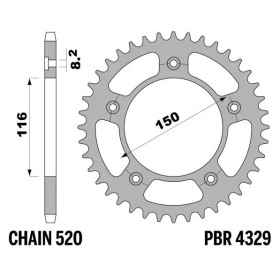 PBR Standard C45 Steel Rear Sprocket 4329 - 520 APRILIA RS 250 1994-2005
