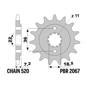 PBR Steel Standard Front Sprocket 2067 - 520 HONDA CB / CBF / CBR / XR 250-300cc 1995-2024