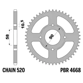 PBR Standard C45 plieninė galinė žvaigždė 4668 - 520 HONDA VT / KTM DUKE 125cc 1999-2013
