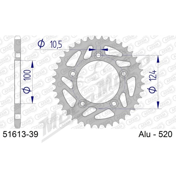 AFAM aliumininė galinė žvaigždė 520 38-43 dantukų DUCATI 749-959cc 02-19