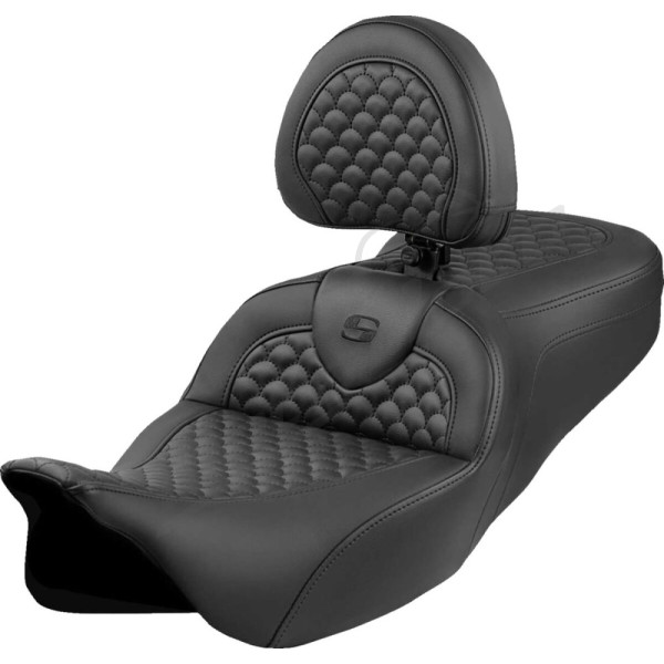 SADDLEMEN Dragon Stitch Roadsofa Seat With Backrest Harley Davidson FLH / FLHR / FLHTC / FLHTK / FLTRU 1584-1923 08-25