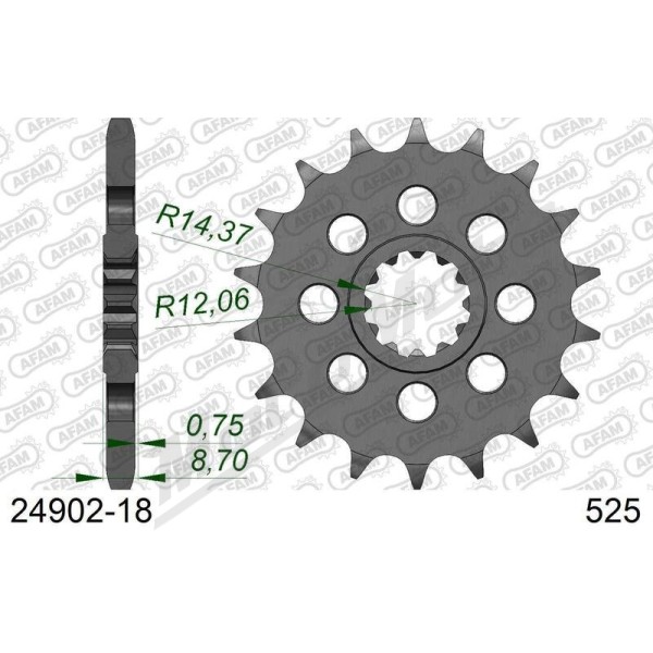 AFAM plieninė standartinė priekinė žvaigždutė 24902 - 525 18 dantukų KAWASAKI Z / NINJA 1000cc 15-25