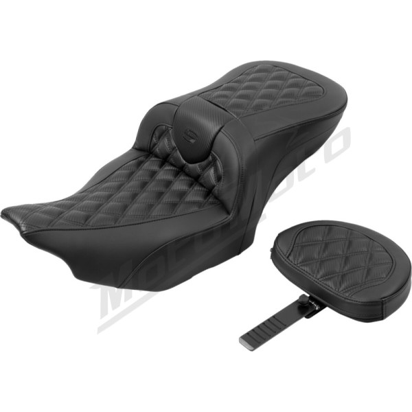 SADDLEMEN Road sofa Lattice Stitch Seat Black/Carbom With Backrest Harley Davidson FLHX / FLTRX / FLTRXSE 1923-1977 23-25