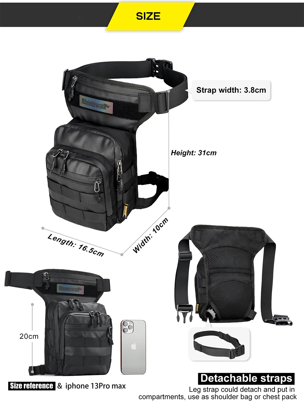 Rhinowalk Thigh Bag 16,5x10x31cm